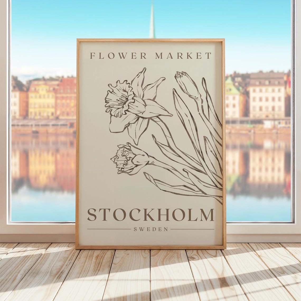 Stockholm Flower Market Print Luxury Minimalist Neutral Wall Art Daffodil Painting Sweden Botanical Print Sweden Travel Poster Wall Art - Image 5