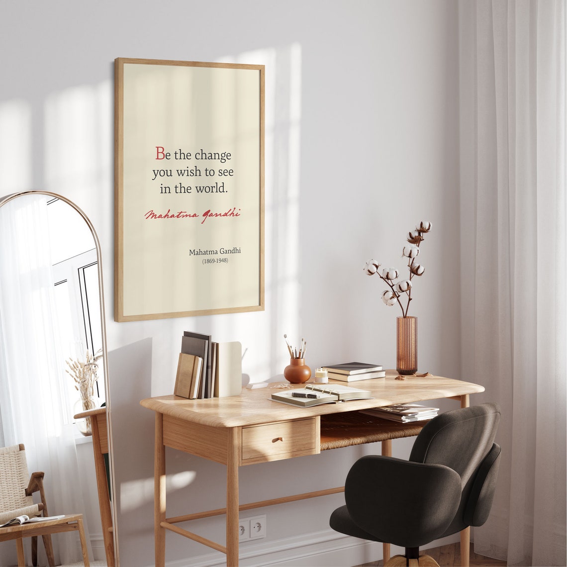 Gandhi Quote Be The Change You Wish To See In The World Mahatma Gandhi Sign Gandhi Quotes Print Inspirational Life Quote Wall Art Decor - Image 3