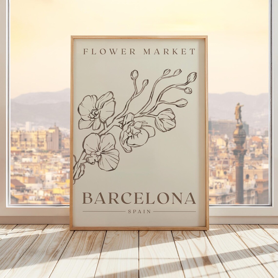 Flower Market Barcelona Spain Minimalist Orchid Line Art Poster