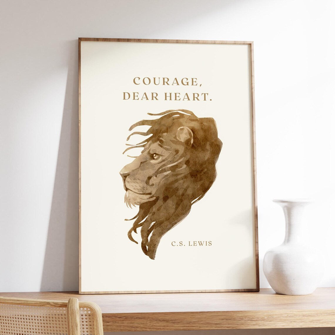 CS Lewis Courage Dear Heart Aslan Lion Watercolor Quote Art Poster