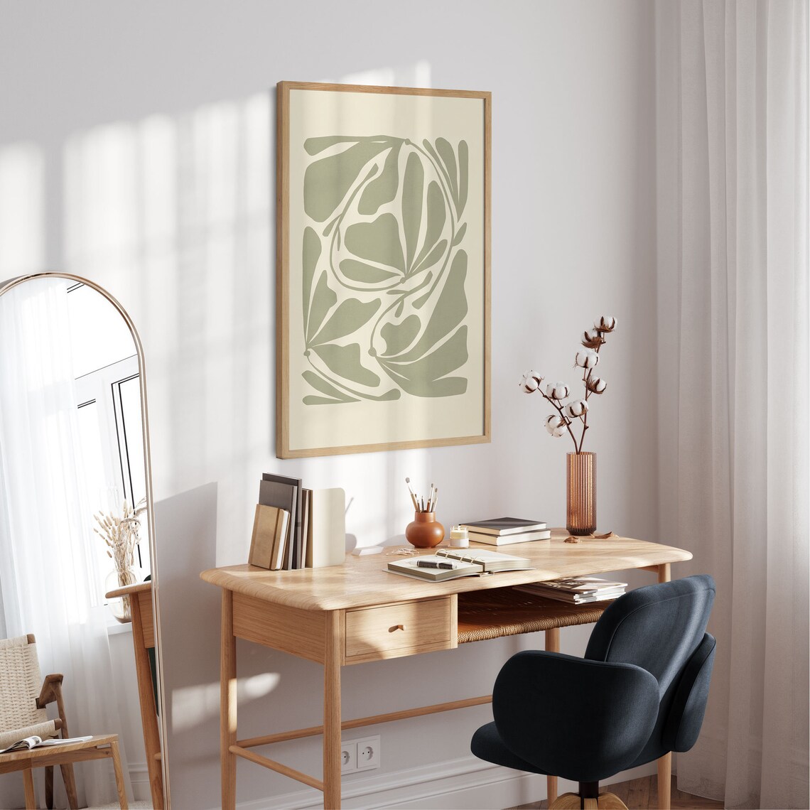 Sage Green Abstract Botanical Organic Shapes Mid Century Art Poster - Image 3