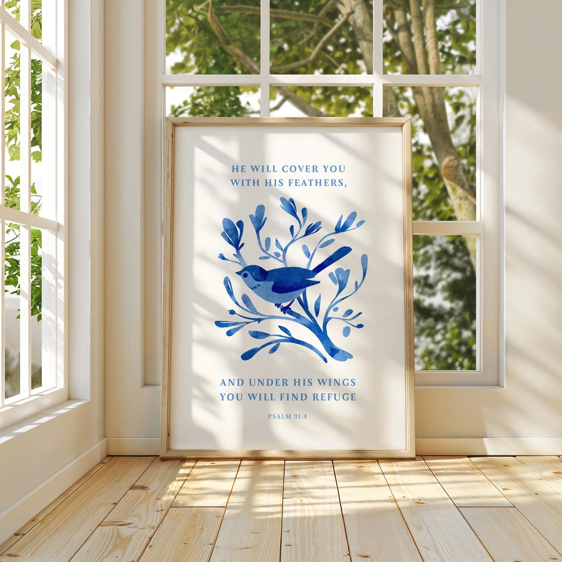 Psalm 914 He Will Cover You With His Feathers Bible Verse Wall Art Christian Home Decor Gifts Scripture Print Instant - Image 3