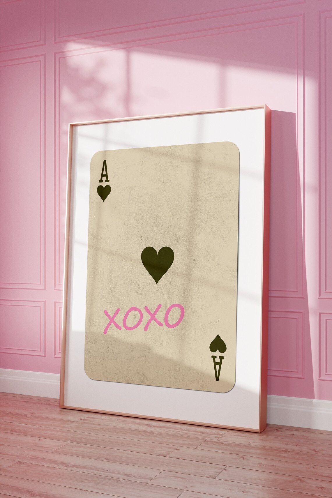 XOXO Beige Ace Of Hearts Playing Card Pink Wall Decor Poster