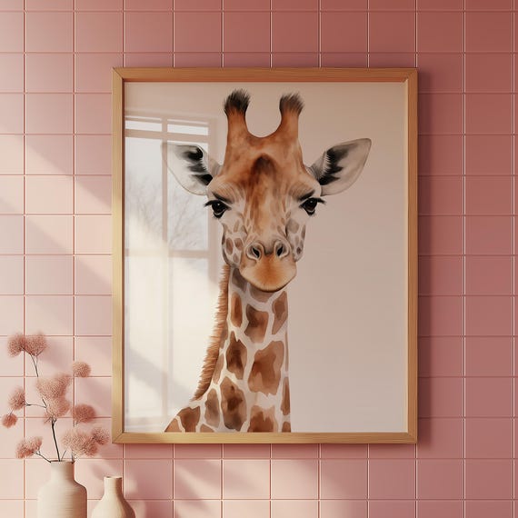 Cute Giraffe Watercolor Print Safari Animal Wall Art For Nursery Or Playroom Neutral Jungle