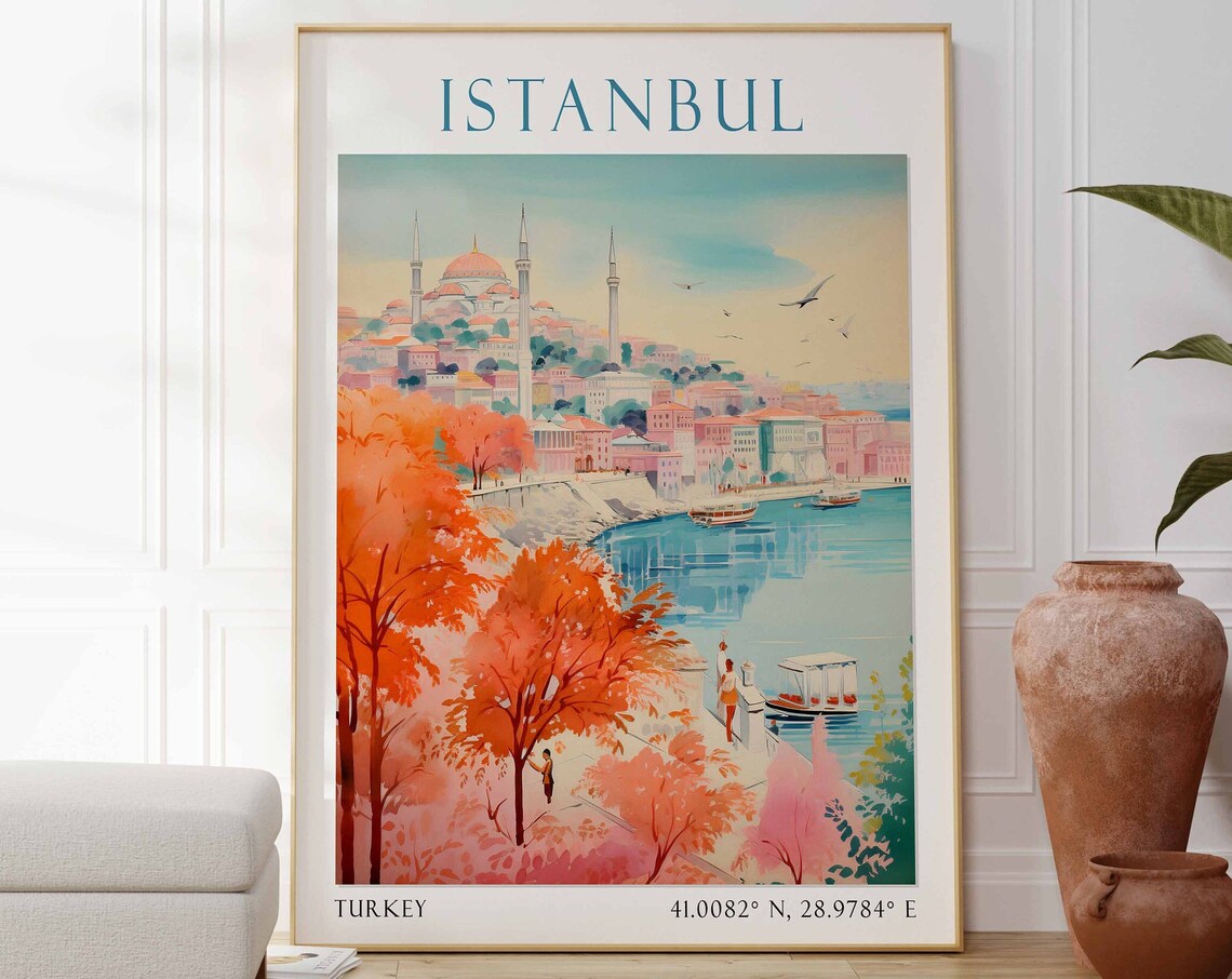 Istanbul Mosque Skyline Golden Waterfront Turkey Travel Poster