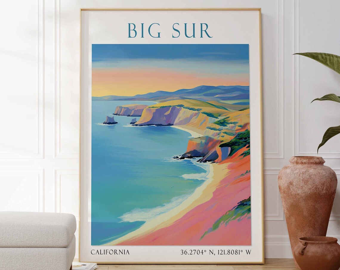 Big Sur California Sunset Over Rugged Ocean Cliffs Coastline Poster