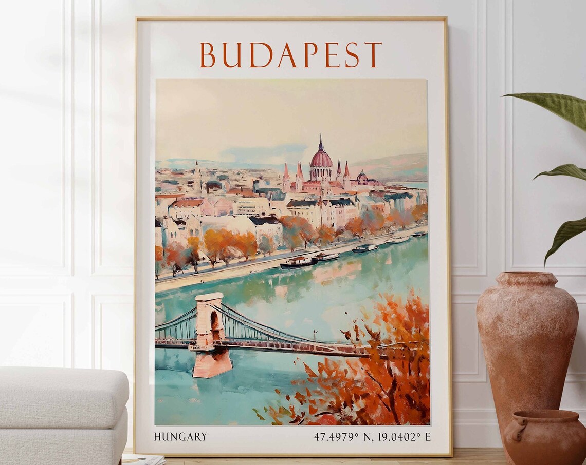 Budapest Chain Bridge Parliament Danube Hungary Travel Poster