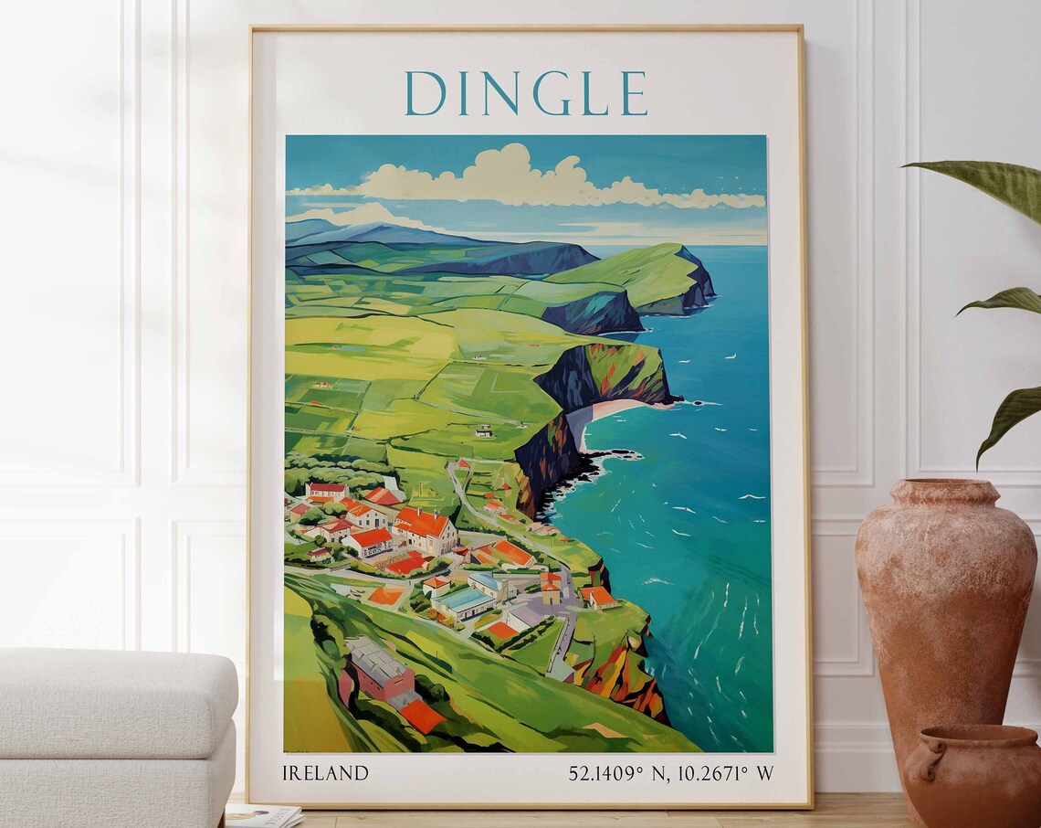 Dingle Ireland Panoramic Green Hills and Coastal Town View Poster