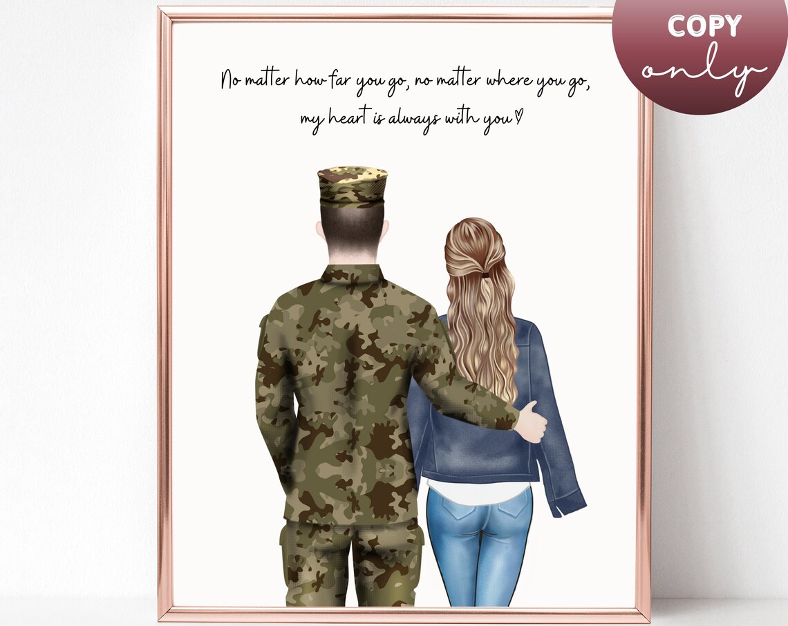 Soldier in Camouflage Uniform and Sweetheart Love Quote Deployment Poster