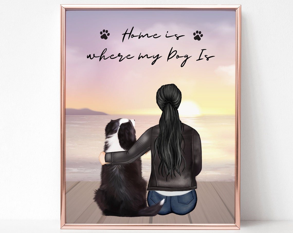 Home Is Where My Dog Is Sunset Beach Custom Portrait Gift Poster