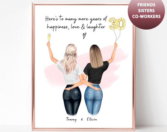 Tammy and Olivia 30th Birthday Best Friends Poster Celebration Champagne Art