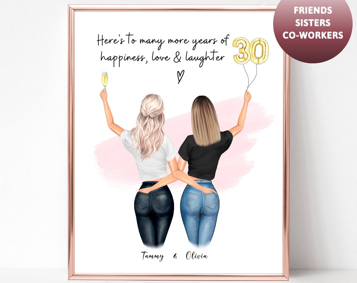 Tammy and Olivia 30th Birthday Best Friends Poster Celebration Champagne Art