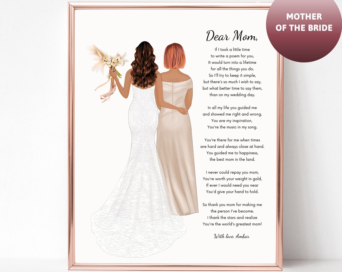 Dear Mom Mother of the Bride Poem Custom Wedding Gift Poster
