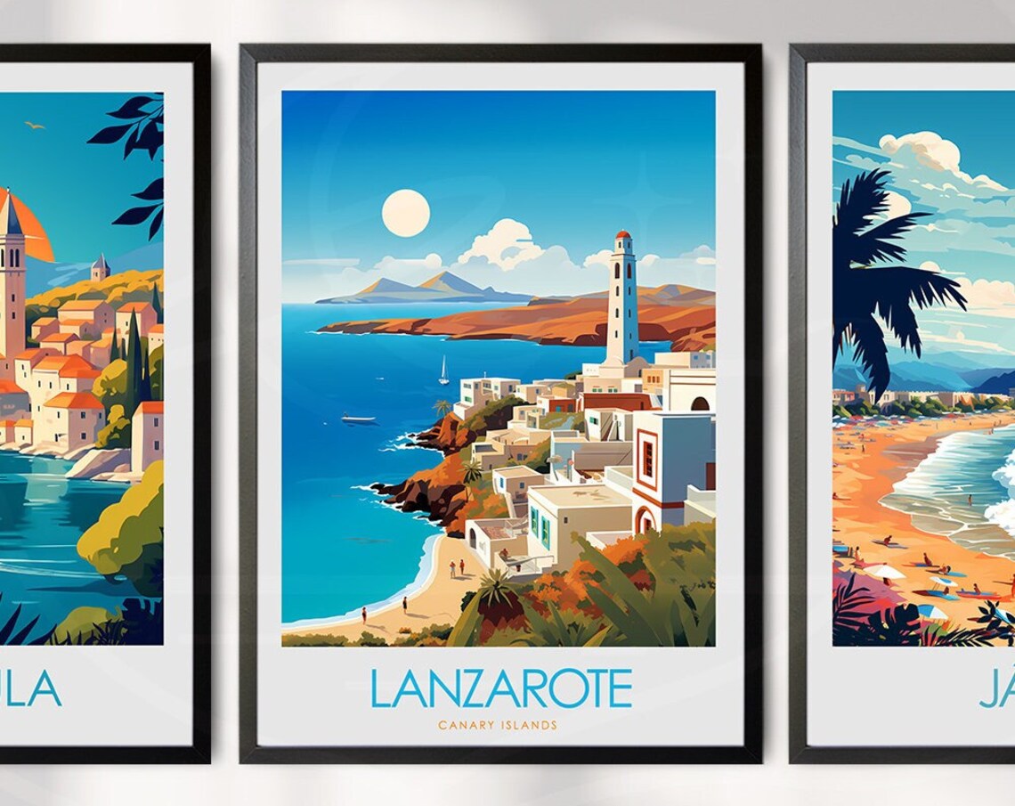 Lanzarote Canary Islands Coastal Village Lighthouse Beach Poster - Image 2