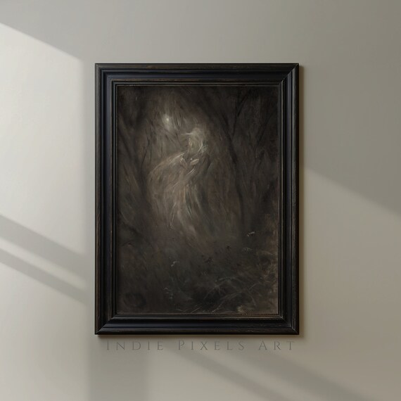 Vintage Ghost in Dark Forest Spooky Halloween Art Wall Print