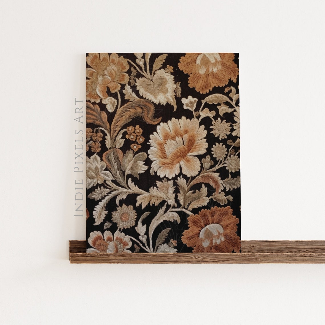Autumn Floral Tapestry Cream Rust Blooms Vintage Botanical Poster