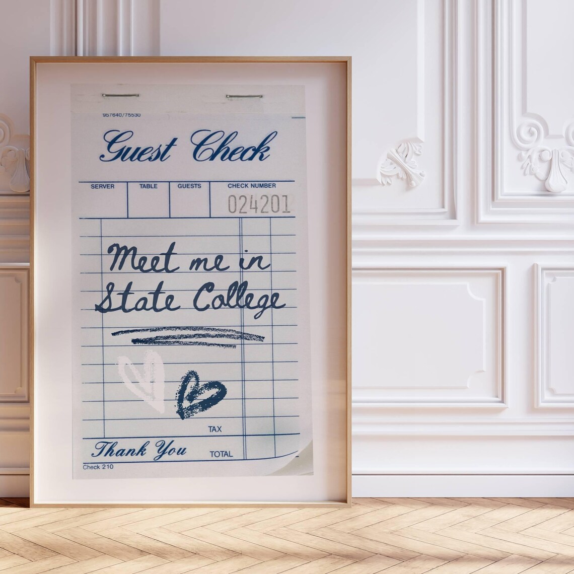 Meet Me In State College Guest Check Navy Retro Diner Art Poster
