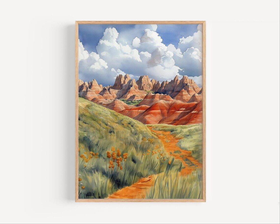 Badlands National Park South Dakota Watercolor Rock Formations Poster