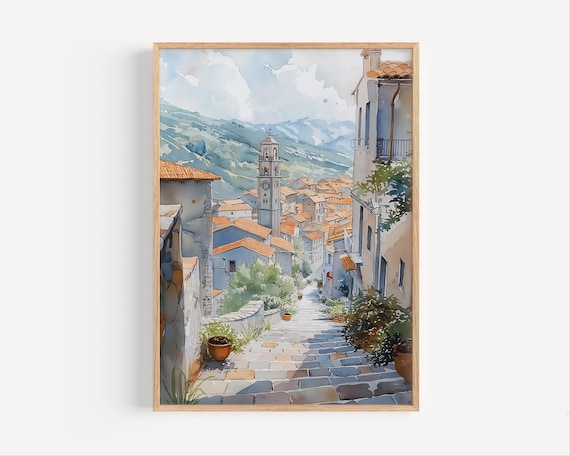 Campobasso Italy Hill Town Watercolor Church Tower Travel Poster