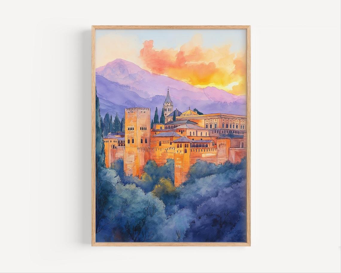 Granada Watercolor Painting, Spain Travel Poster
