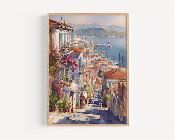 Patras Watercolor Painting Poster, Greece Travel Art