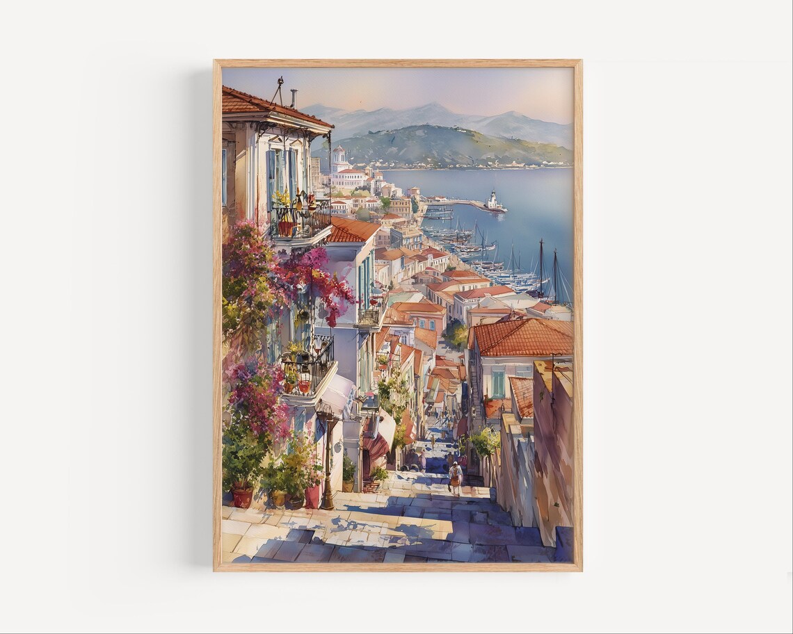 Patras Watercolor Painting Poster, Greece Travel Art