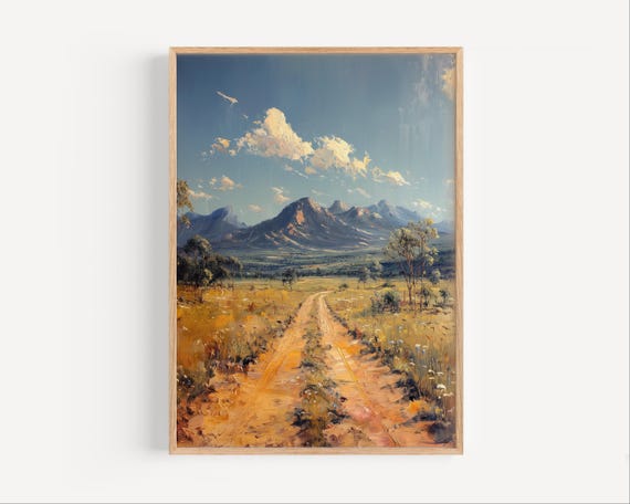 Australian Outback Oil Painting Rural Australia Travel Poster Or Canvas Print Oceania Offroading World Wall Art Gift Desert Road