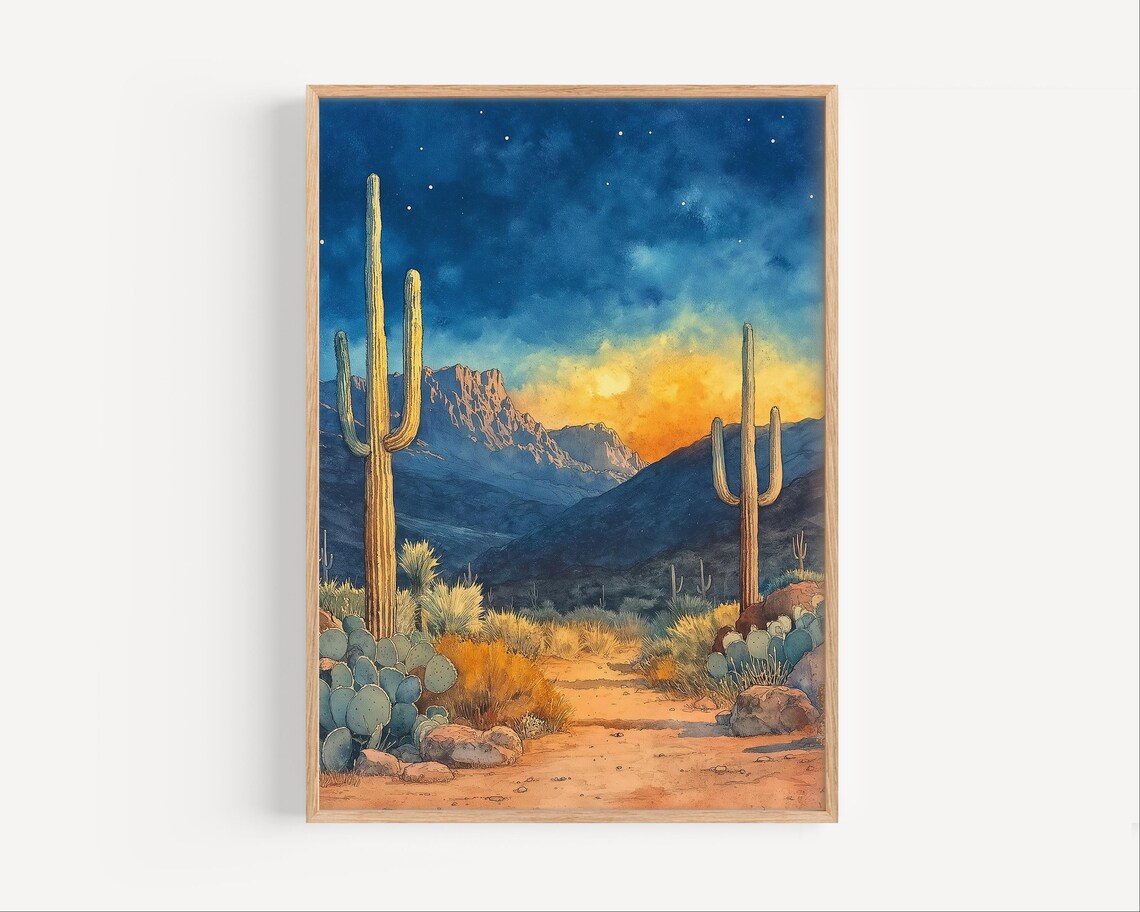 Nevada Watercolor Sunset Night Sky Travel Poster