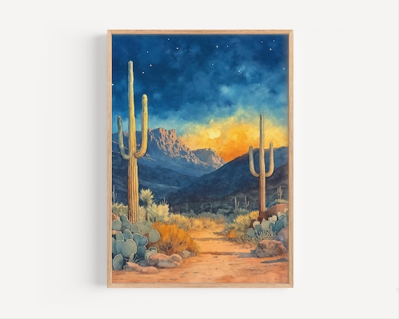 Nevada Watercolor Sunset Night Sky Travel Poster