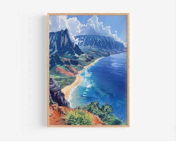 Dramatic Sea Cliffs Above Turquoise Beach Scenic Coastal Art Poster
