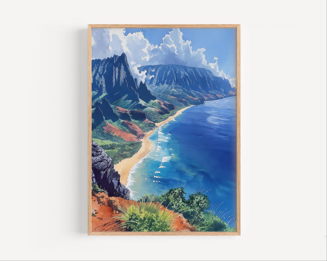Dramatic Sea Cliffs Above Turquoise Beach Scenic Coastal Art Poster
