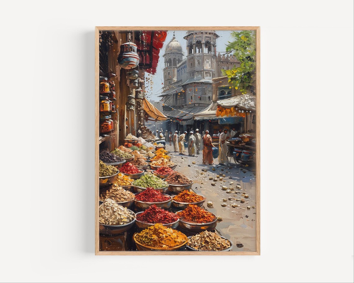 Bangladesh Spice Market Colorful Street Scene Oil Painting Poster