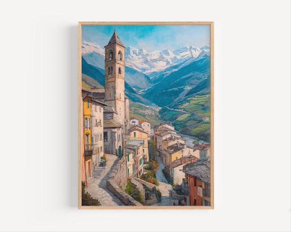 Sondrio Oil Painting Print Poster Or Canvas Wall Art Gift Italy Cityscape Paint Style