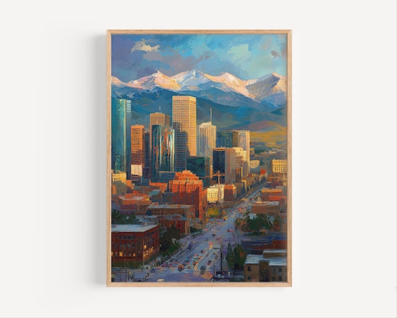 Denver Oil Painting Print Colorado Poster Or Canvas Rocky Mountains Paint Style Art Cityscape