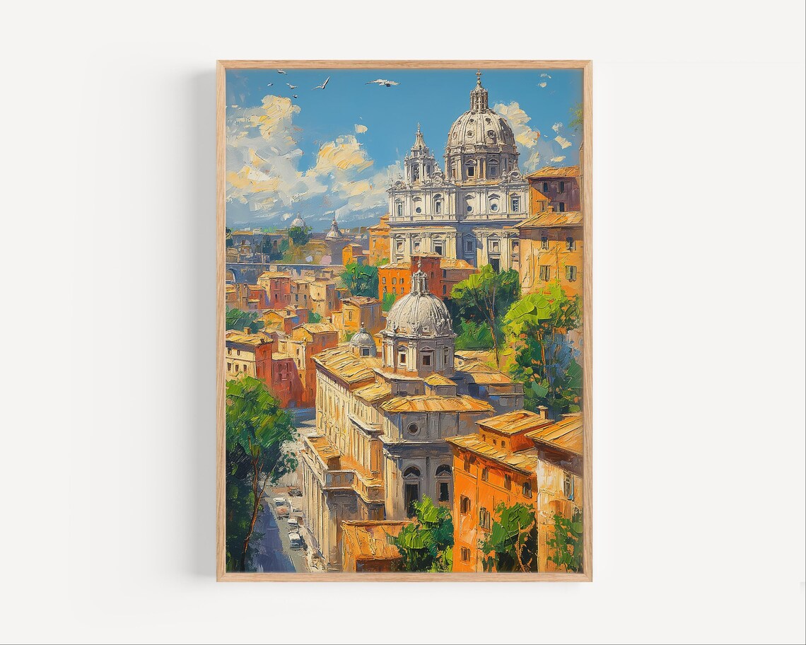 St Peters Basilica Rome Skyline Oil Painting City View Poster