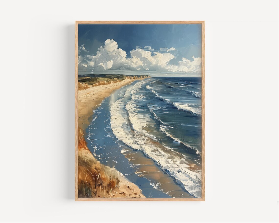Holkham Beach England Oil Painting Coastal Waves Dunes Art Poster