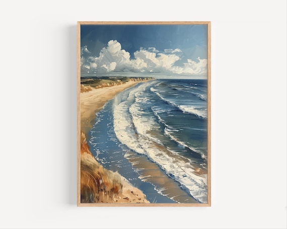 Holkham Beach England Oil Painting Coastal Waves Dunes Art Poster