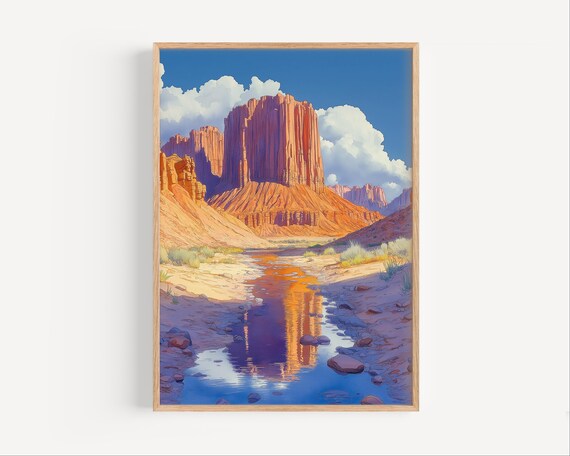 Capitol Reef National Park Utah Watercolor Red Rock Cliffs Poster