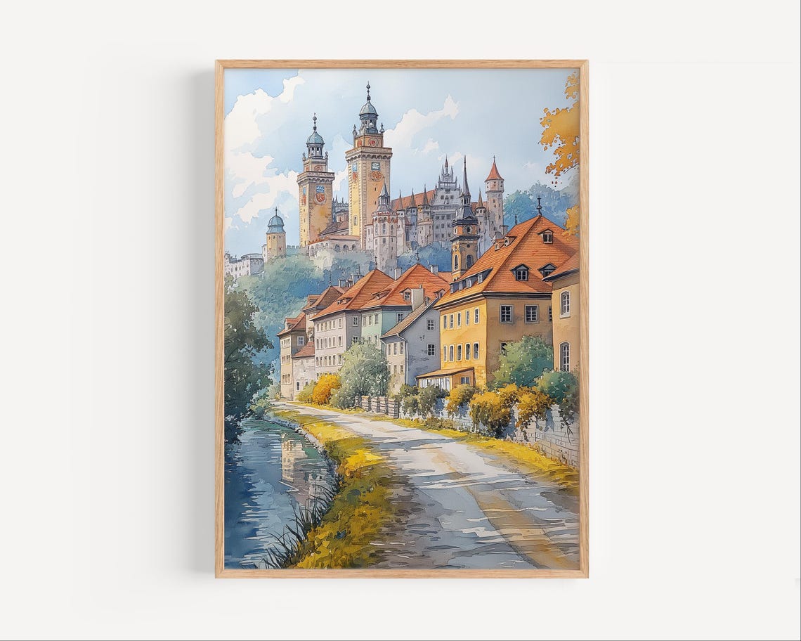 Augsburg Germany Old Town Watercolor Historic Towers River Poster
