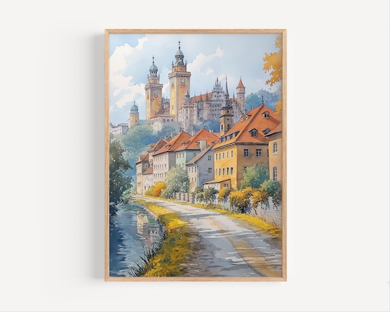 Augsburg Germany Watercolor Painting Swabia Bavaria German Architecture Cityscape Travel Poster Print Or Canvas Bavarian City Wall Art Gift