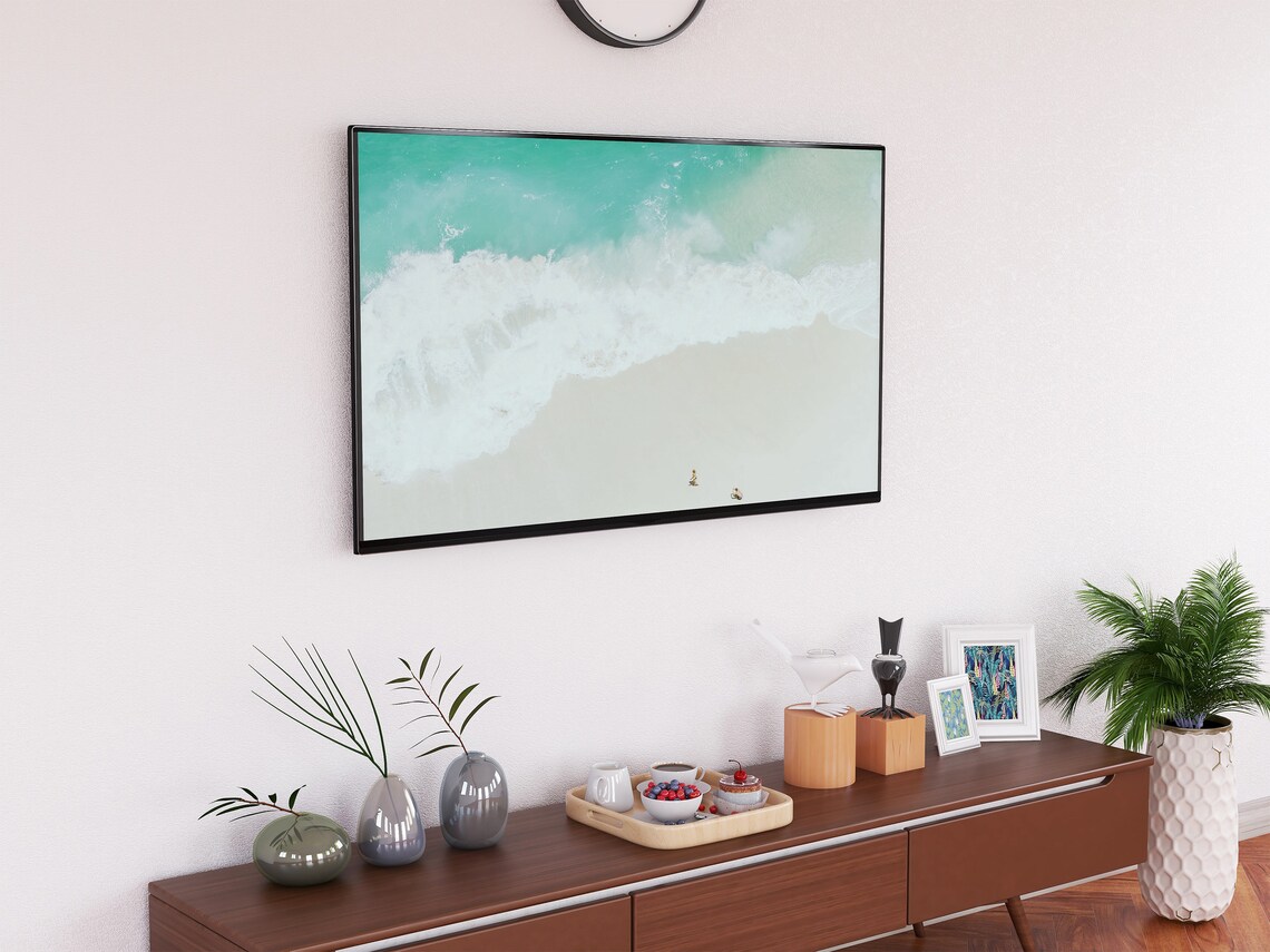 Aerial Turquoise Ocean Waves Washing White Sand Beach Overhead View Poster - Image 2