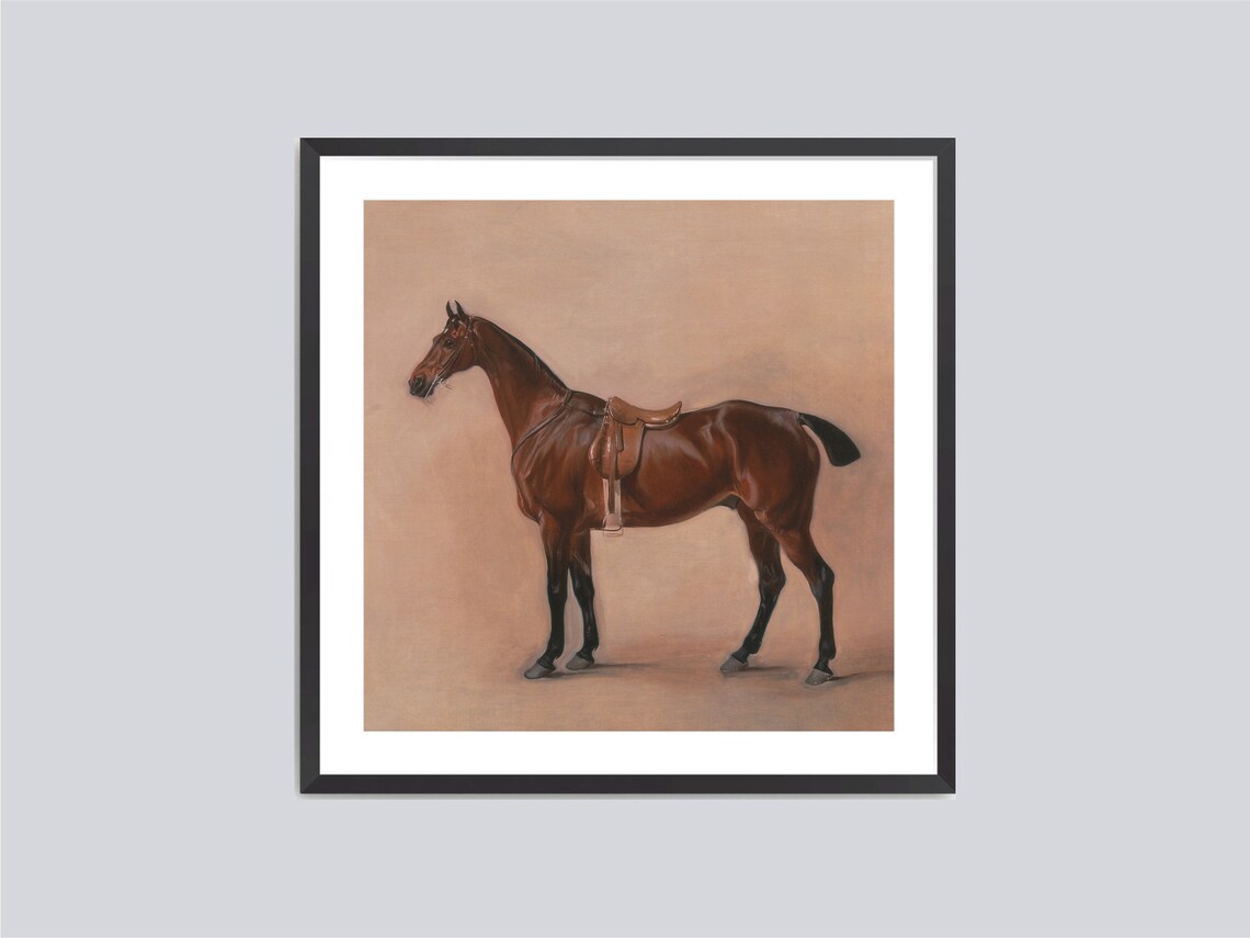 Standing Saddled Bay Horse Vintage Equestrian Oil Portrait Wall Art - Image 3