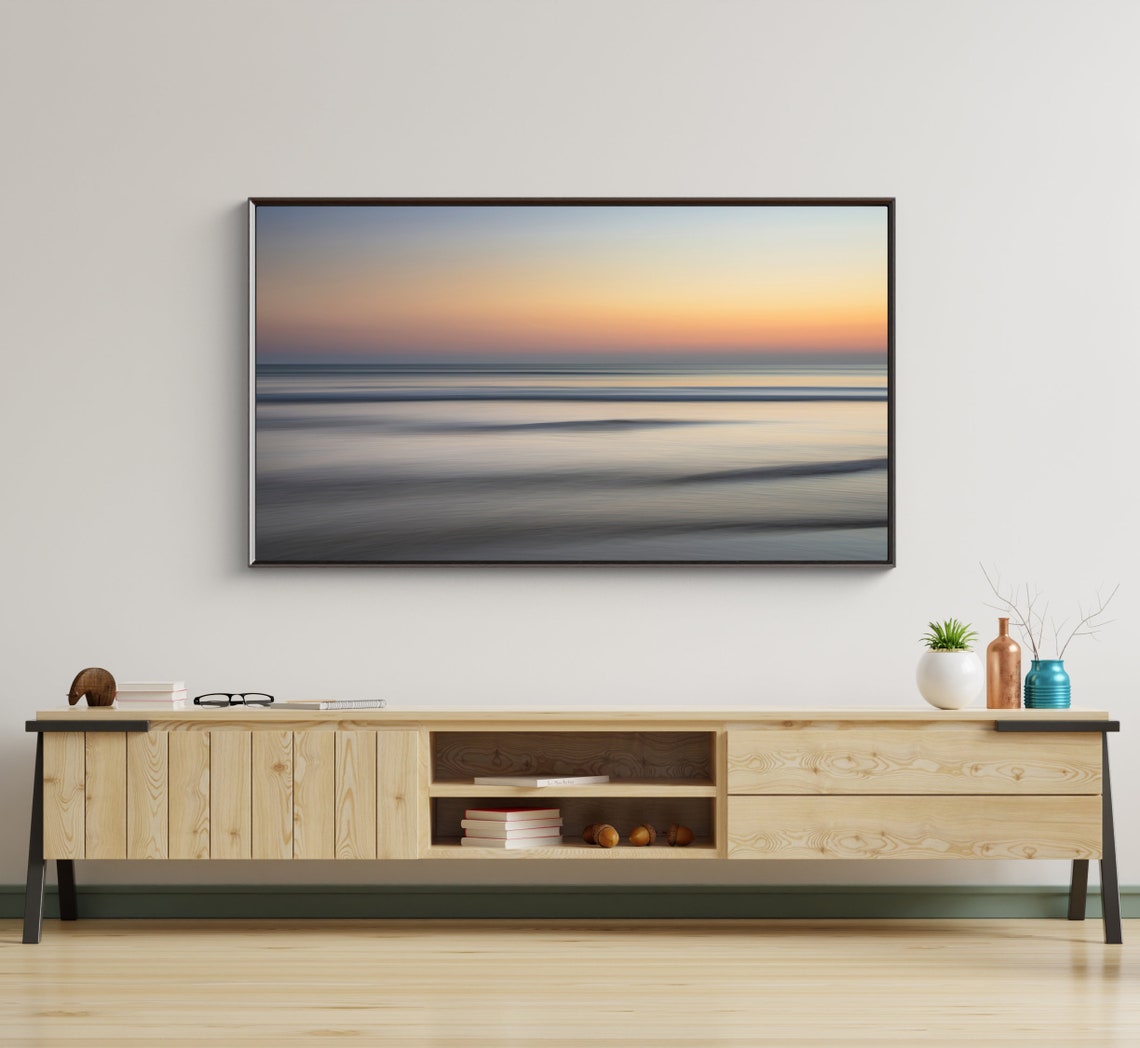 Dreamy Long Exposure Ocean Sunset Pastel Waves Abstract Sea Print