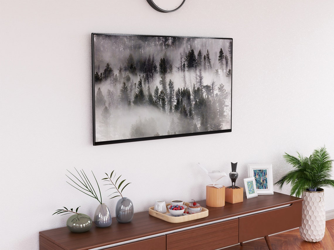 Foggy Evergreen Forest Mountains Misty Layered Trees Moody Wall Poster - Image 2