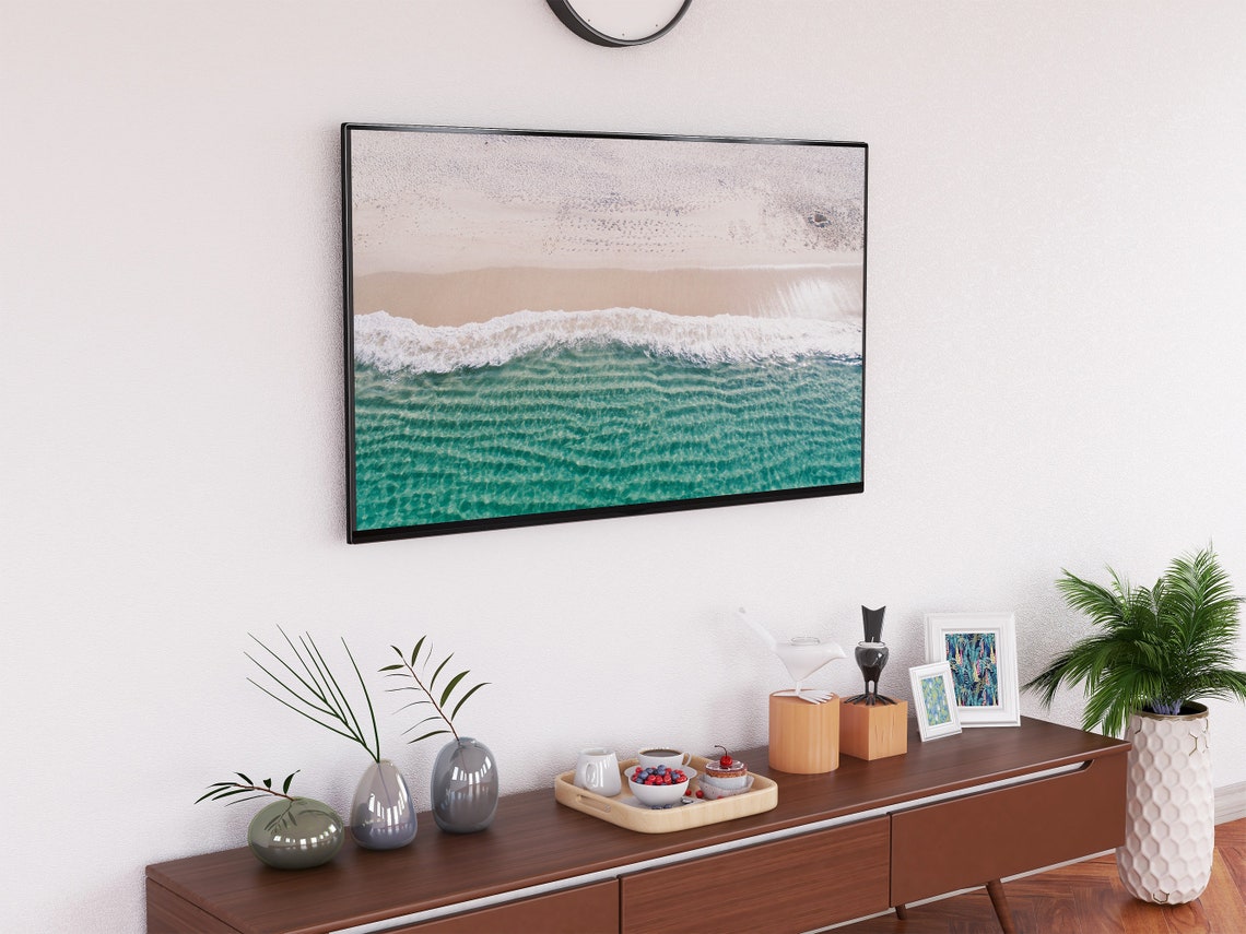 Aerial Beach Waves Turquoise Ocean White Sand Coastal Photo Poster - Image 2