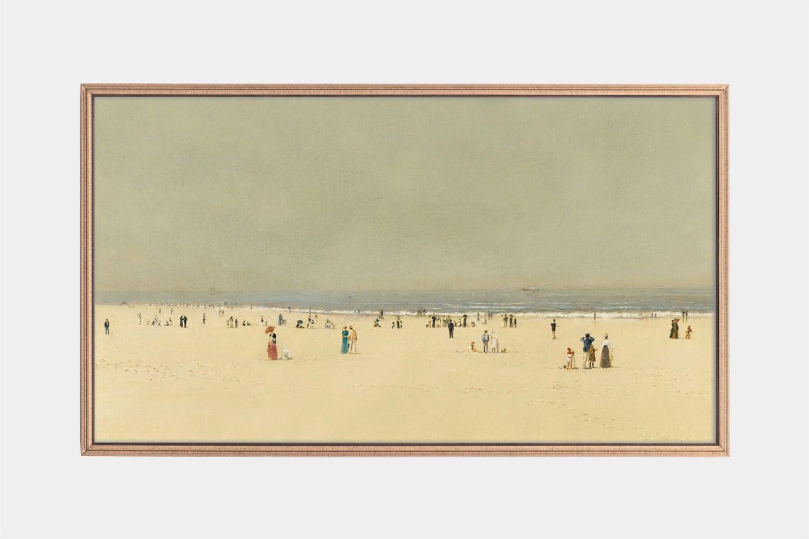 Beach Bathers Summer Day Vintage Coastal Painting Wall Art Poster