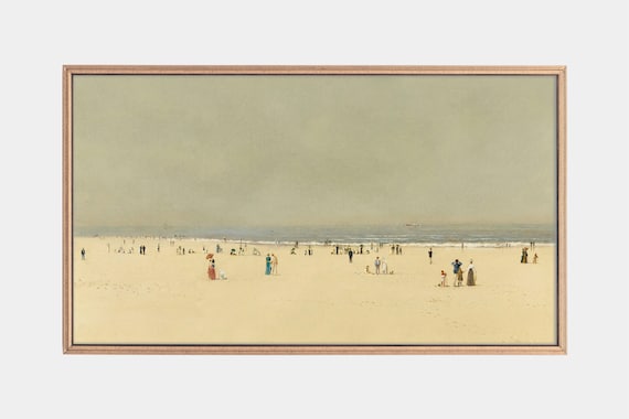 Beach Bathers Summer Day Vintage Coastal Painting Wall Art Poster