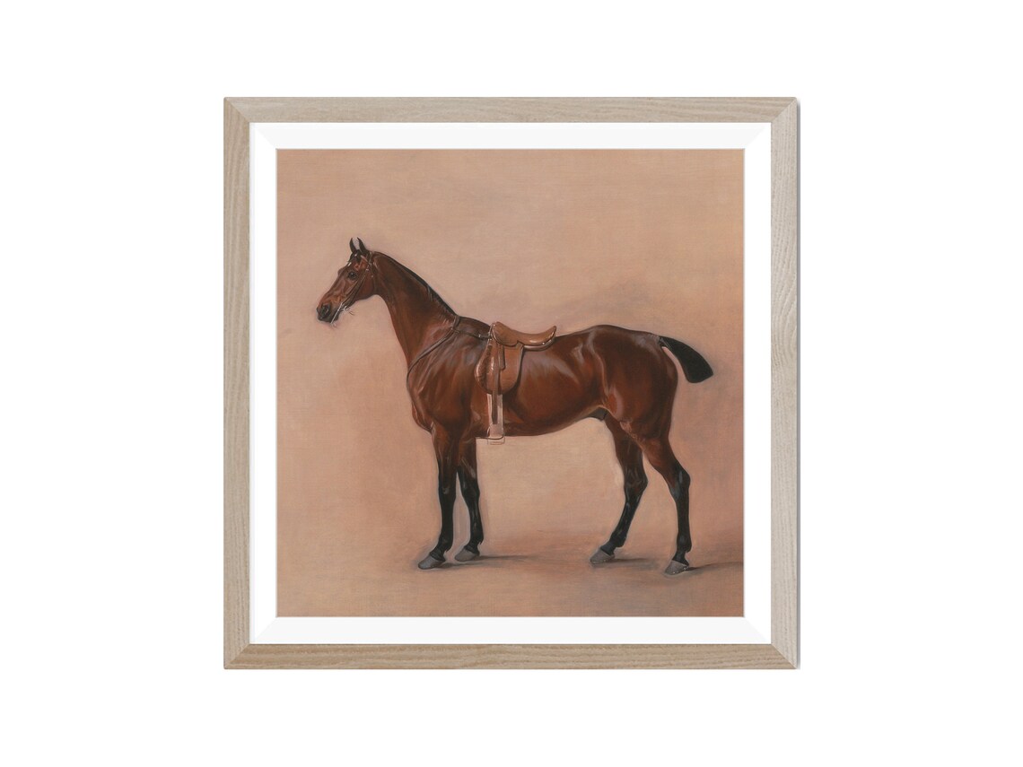 Standing Saddled Bay Horse Vintage Equestrian Oil Portrait Wall Art - Image 2