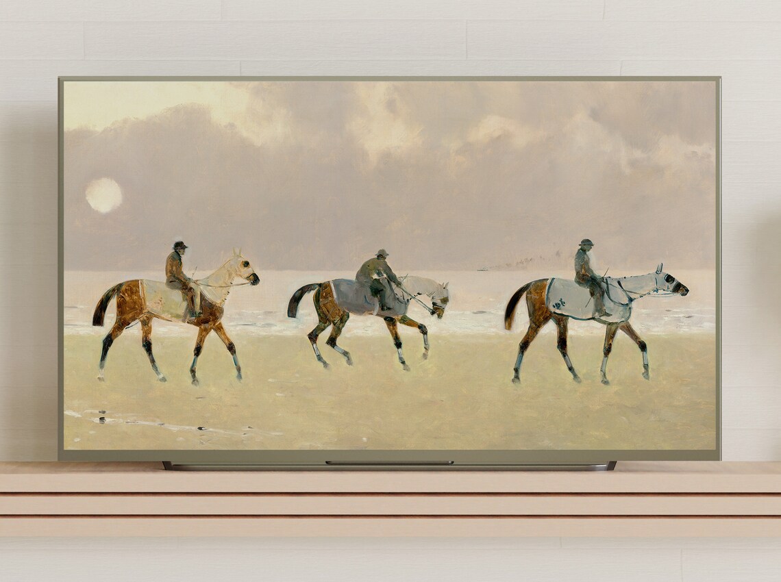Horseback Vintage Beach Landscape Riders Art Print - Image 3