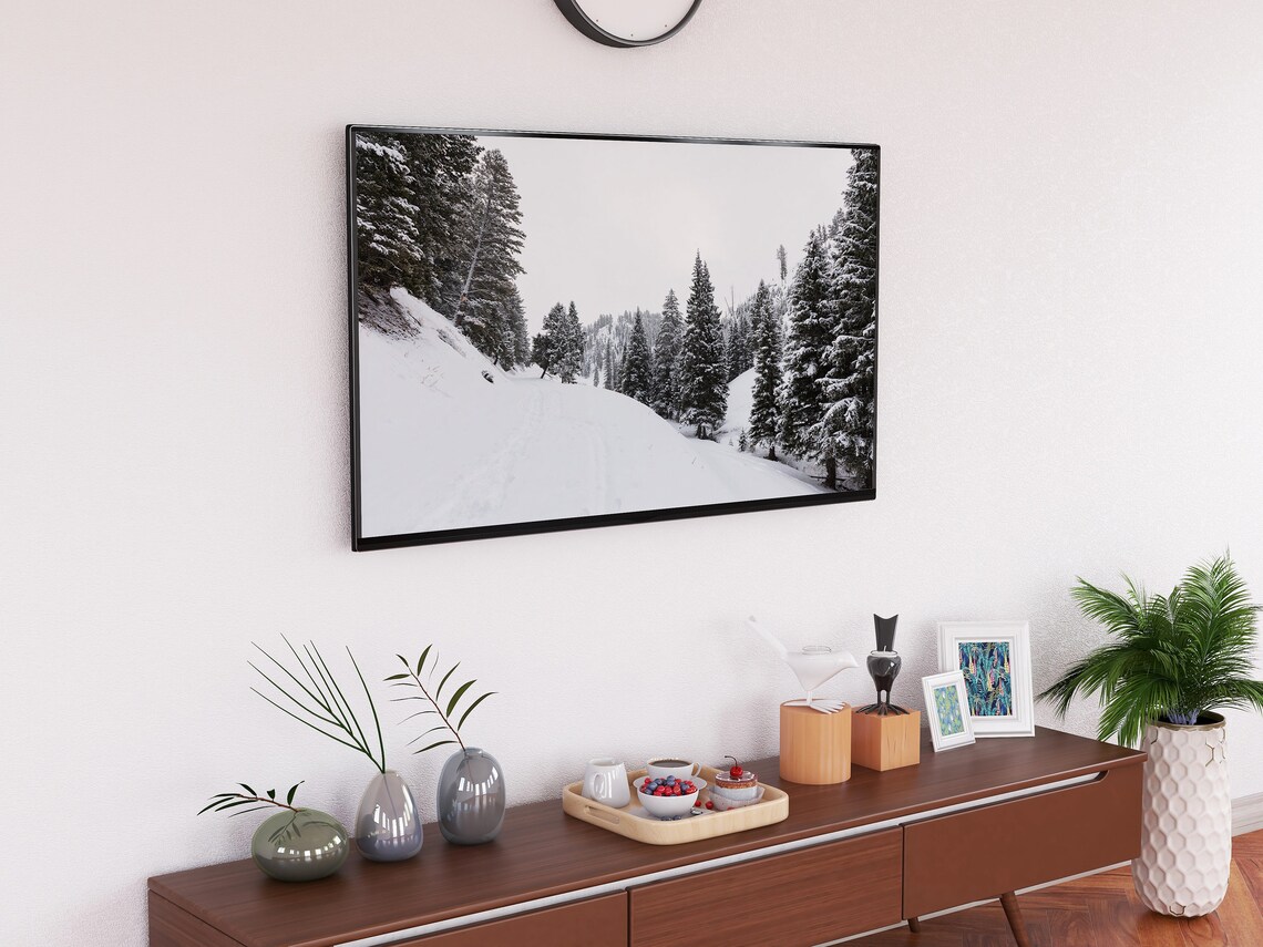Snowy Mountain Road Through Tall Pine Forest Winter Wonderland Poster - Image 2